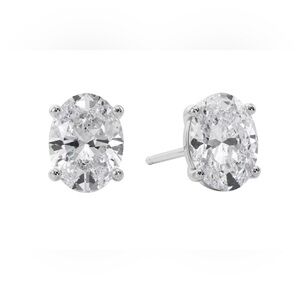 Lab Created Oval Cut Diamond Stud Earrings - 1.11 CTTW, 14K White Gold)